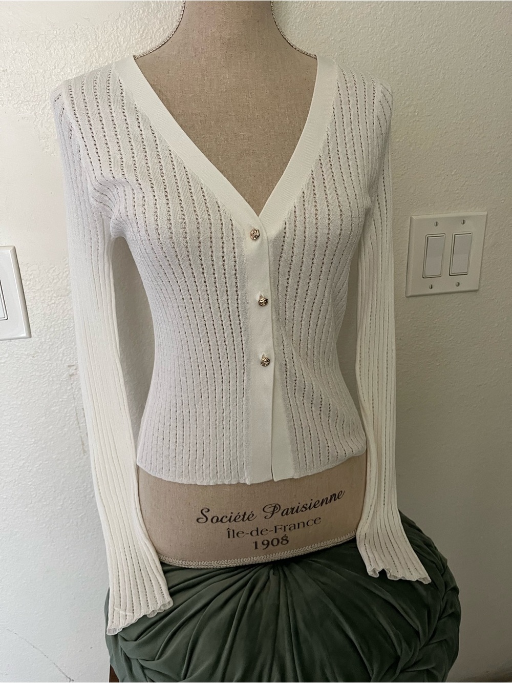 wild fable White Ribbed V-Neck Button Cardigan